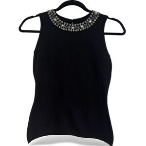 INC International Concepts Black Embellished Fitted Tank Top